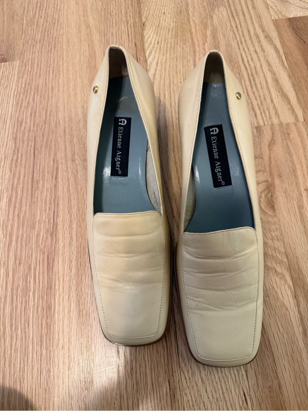 Etienne Aigner Light Cream Leather Square-Toe Loafers